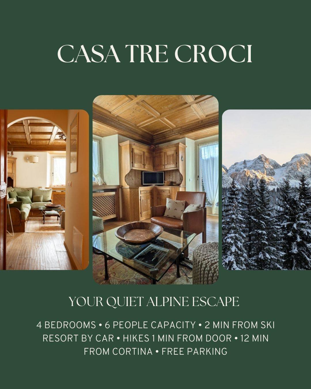 Why do we go to the mountains?
We like noise, fast pace, and the excitement of the city?
Casa Tre Croci offers none of these things.

Here you will find silence, a calm pace, views of the Dolomites during the day.
And views of the stars at night.
We 