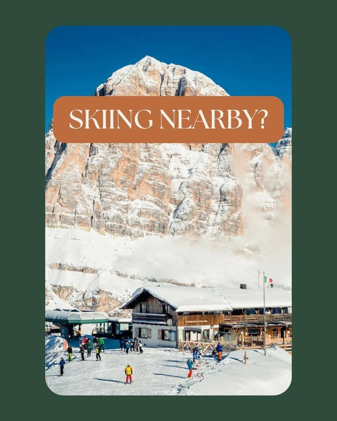 Did you know that Cortina d'Ampezzo is also called the Queen of the Dolomites?

One of the reasons is its ski resorts.
Panoramic, exciting, challenging.

Which are the nearest ski resorts to Casa Tre Croci?

Faloria - Cristallo ski resort, 2 minutes 