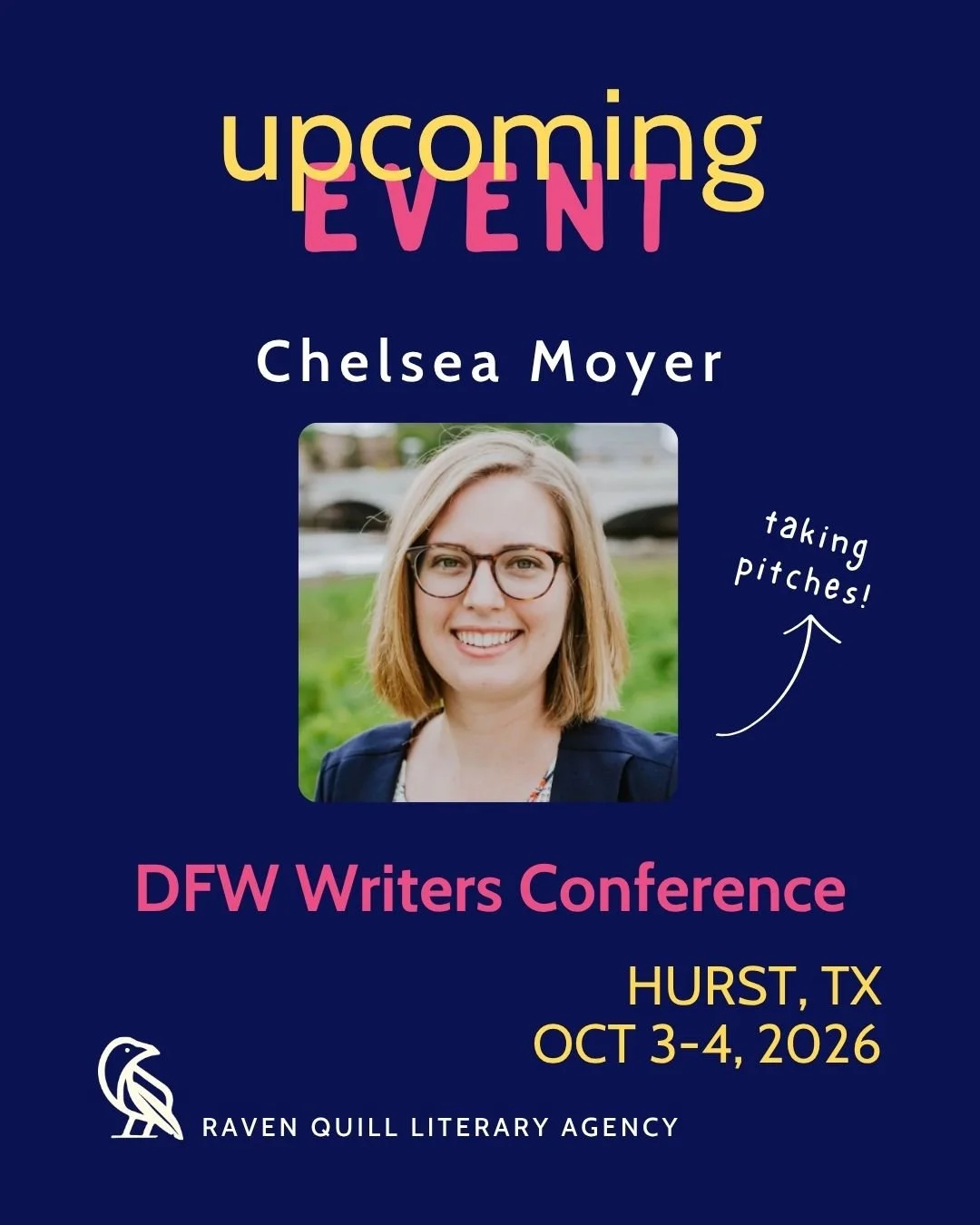 Chelsea Moyer will be attending the DFW Writers Converence in Hurst, TX October 3-4, 2026.
@dfwcon
dfwcon.org