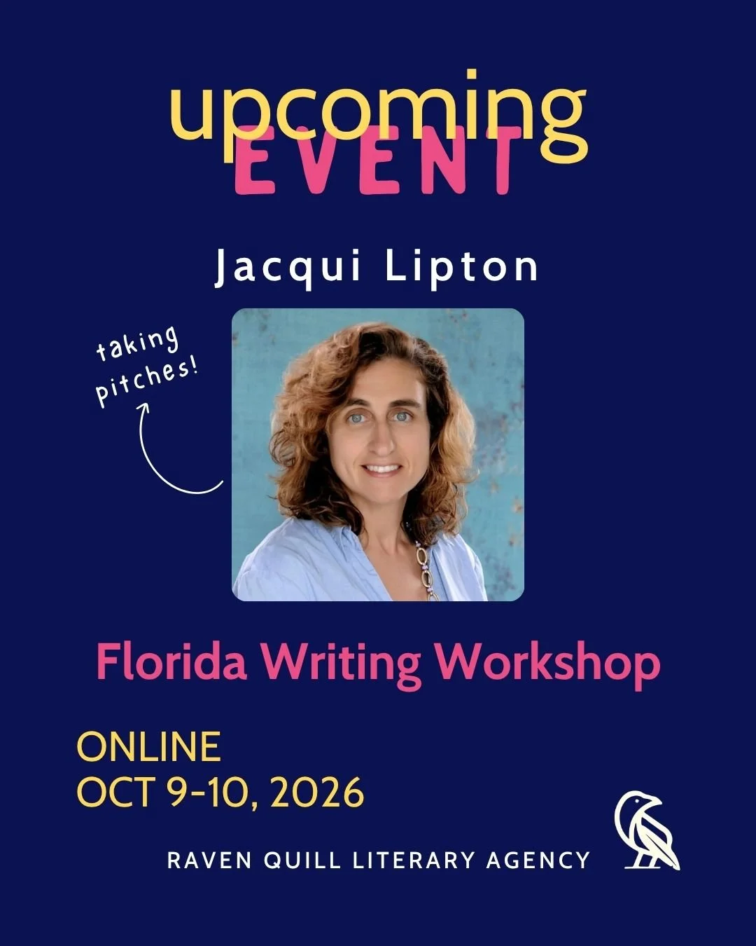 Jacqui will be taking one-on-one pitches at the 2026 (Online) Florida Writing Workshop on Oct. 9-10, 2026. It's not too late to register! Anyone from anywhere can attend. Learn more here: https://floridawritingworkshops.com/
@writingdaywksp