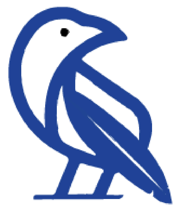 A outlined illustration of a blue bird with black eye, facing left.