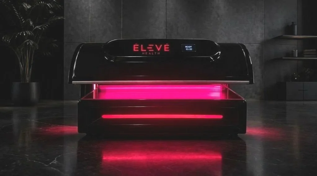 Red light therapy session at Eleve Longevity Lounge inside aptare Lab fitness and wellness center in Indian Land, SC, supports cellular recovery, inflammation reduction, and overall wellness optimization.