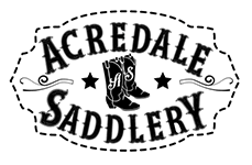 Logo for Acredale Saddlery with a horse and saddlery tools