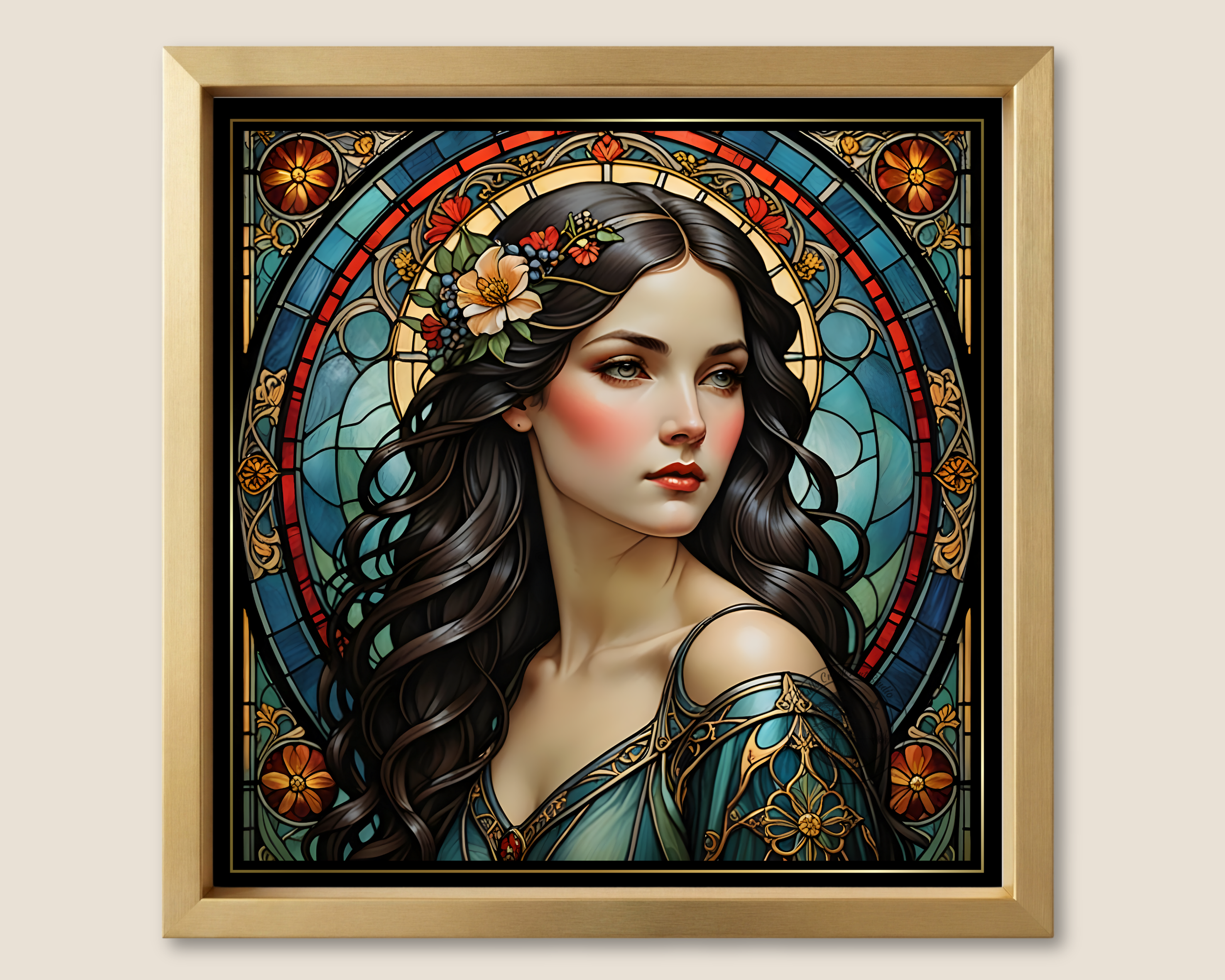 Art Nouveau Stained Glass Square Print