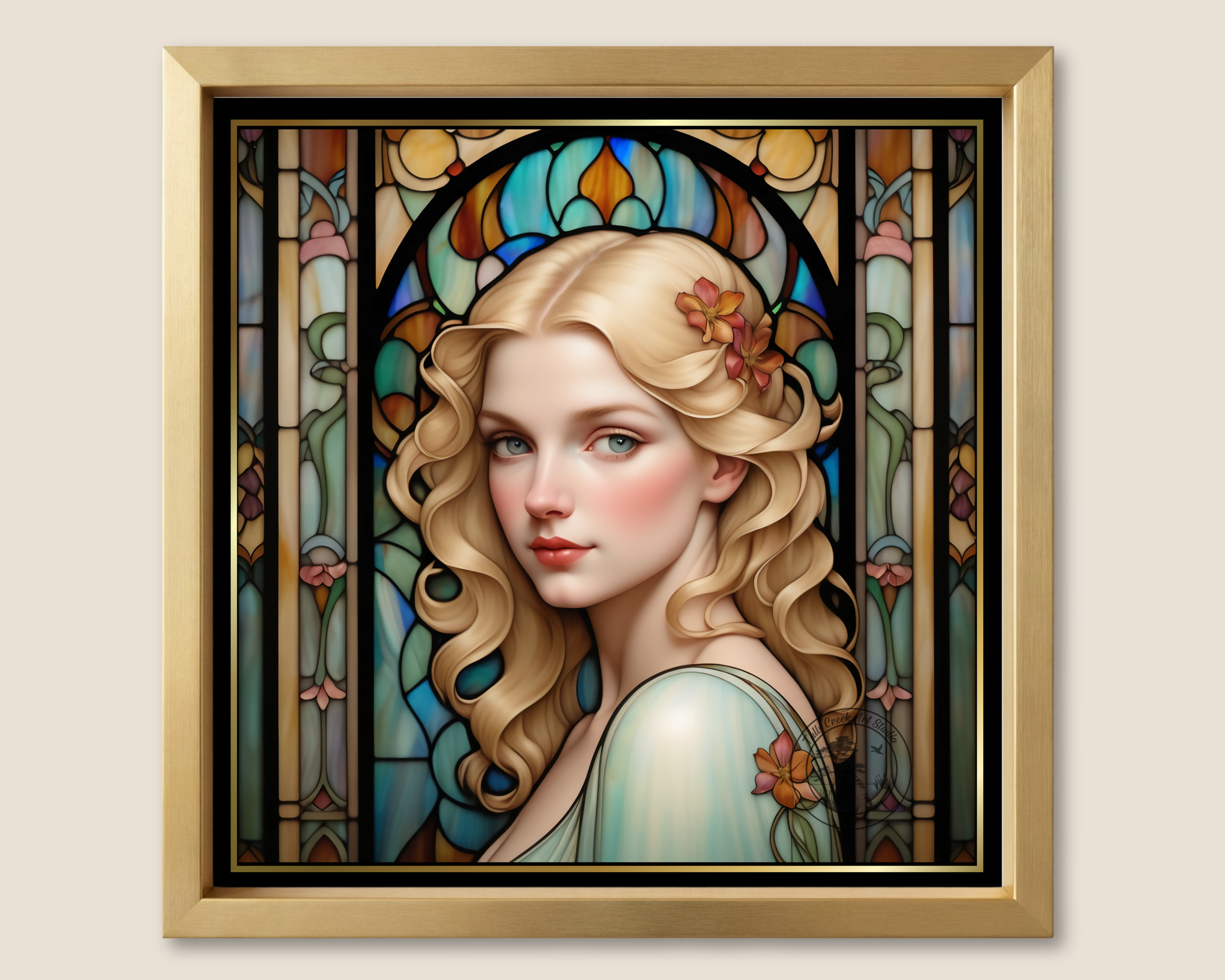 Art Nouveau Stained Glass Print of a woman