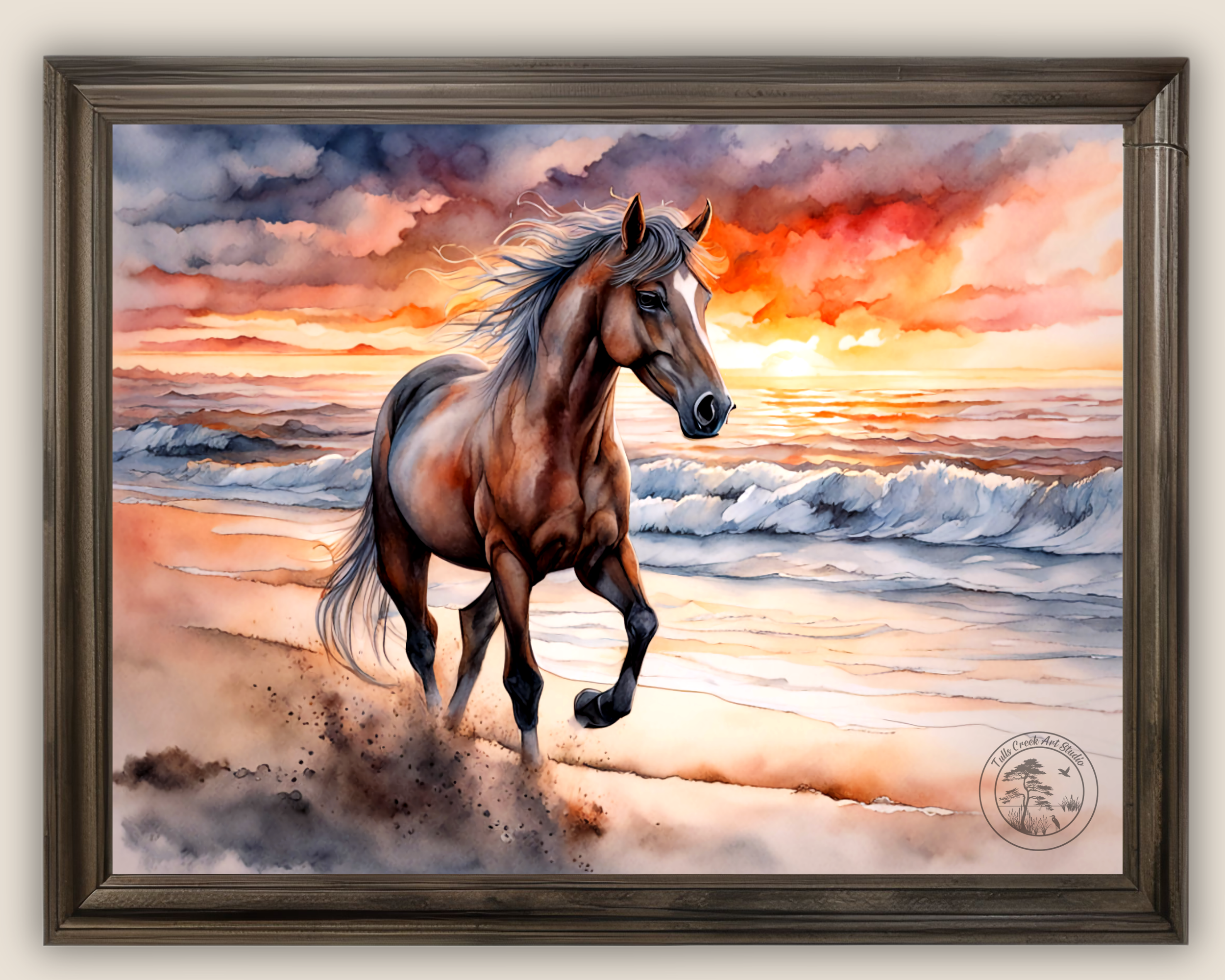  Featuring a wild Banker Horse, this piece captures the essence of these majestic Corolla Wild Horses, roaming free on the beaches of the Northern Outer Banks of Currituck, North Carolina.