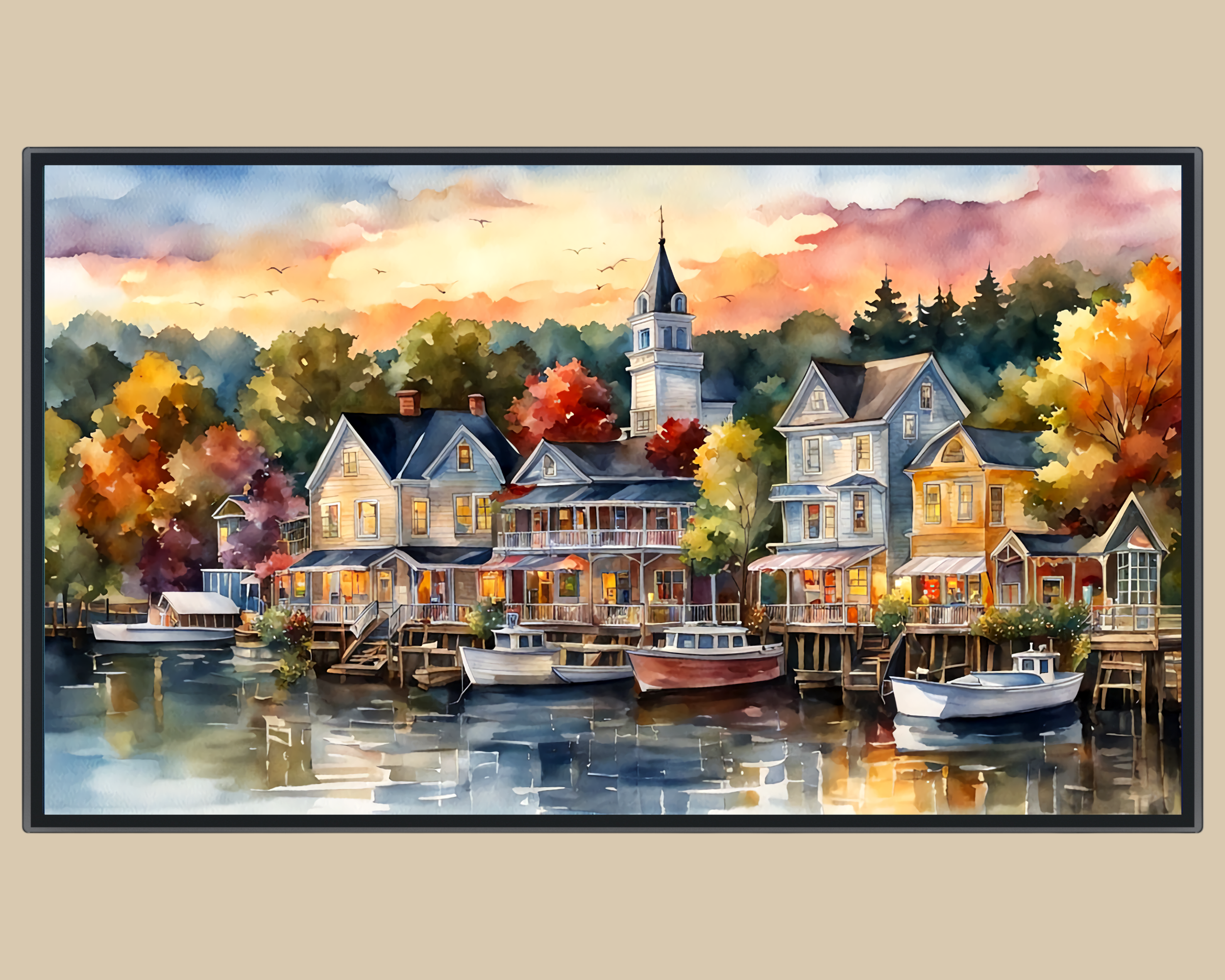 Southern River Town created in watercolors for Frame TV
