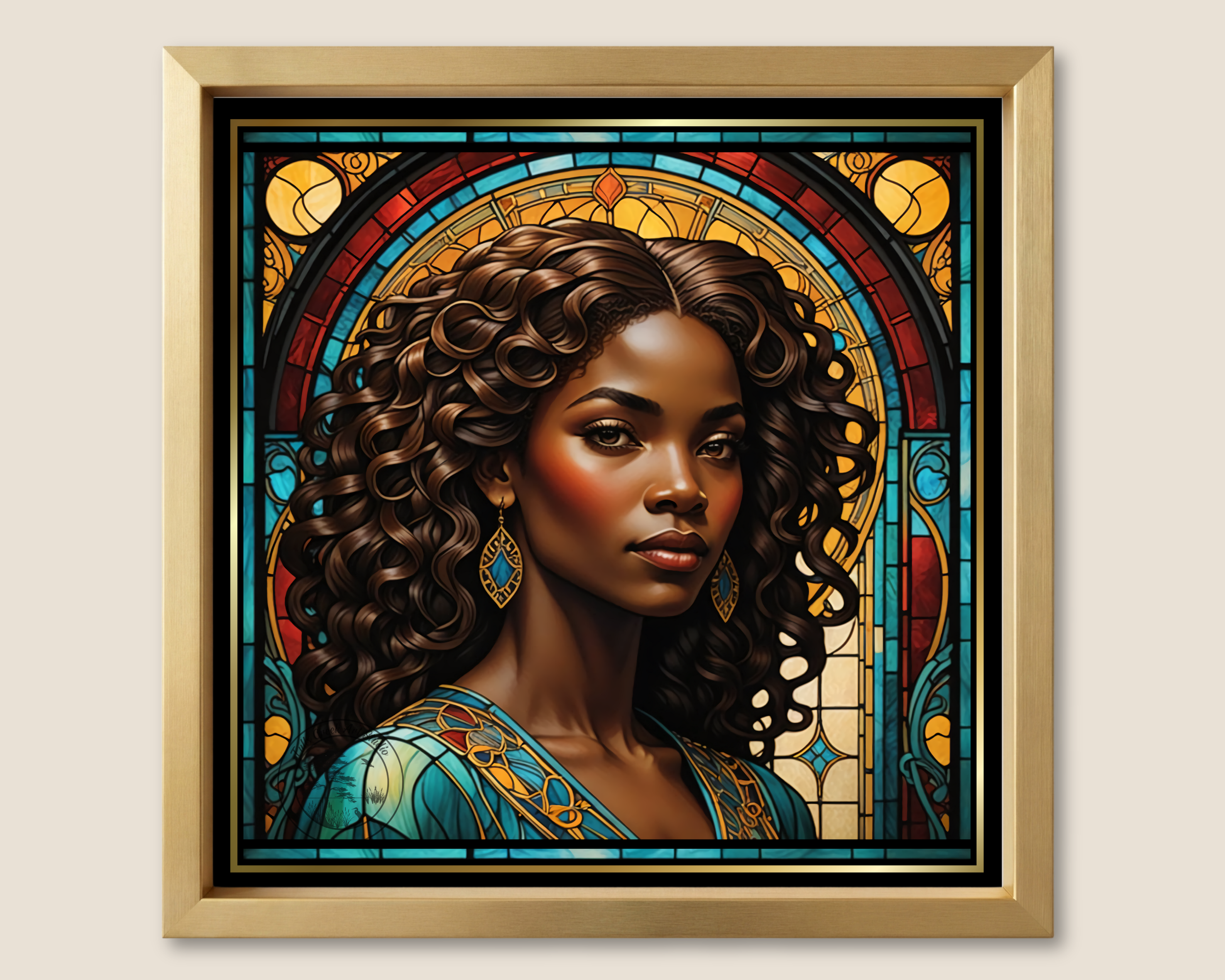 Art Nouveau Stained Glass Print of A Woman