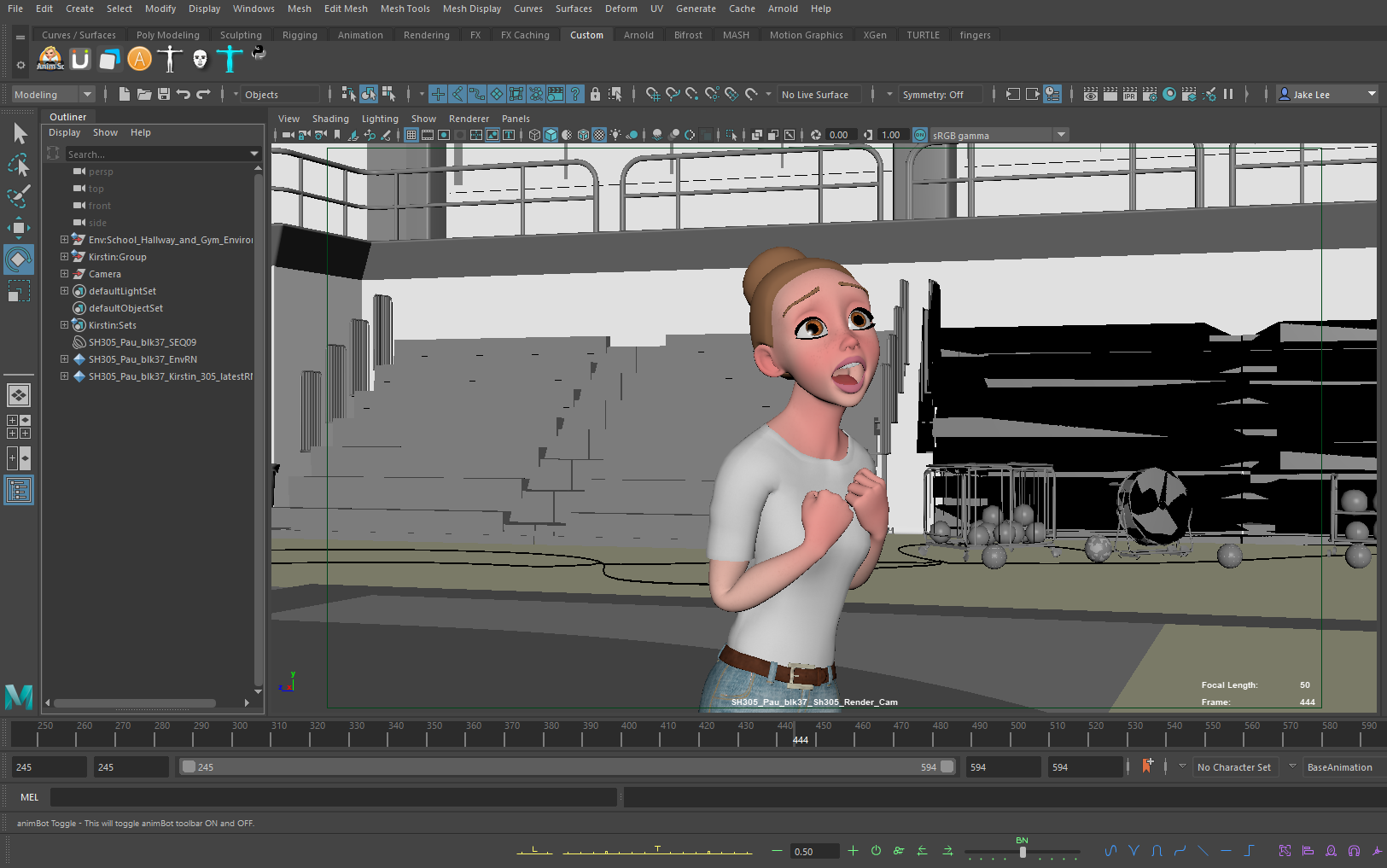 Lead character Kirstin from 'Am I Dreaming?' singing using the Animation software Maya. Jake Lee. Pixel Ctrl Studios.