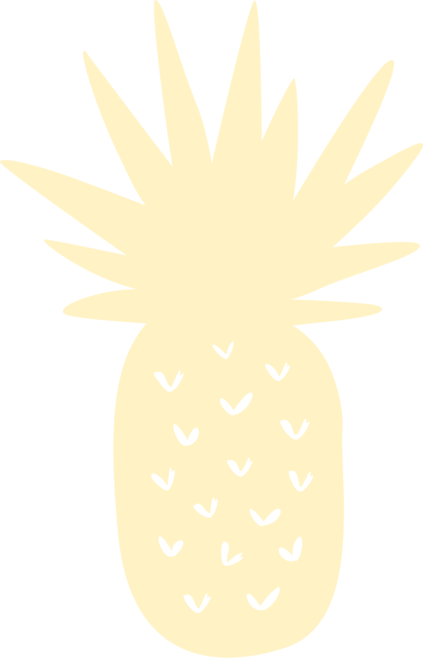 Illustration of a pineapple with a spiky crown and black seeds on its body.