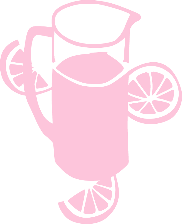 Digital drawing of a cocktail glass with lemon slices on the rim and inside, in pink outline style.