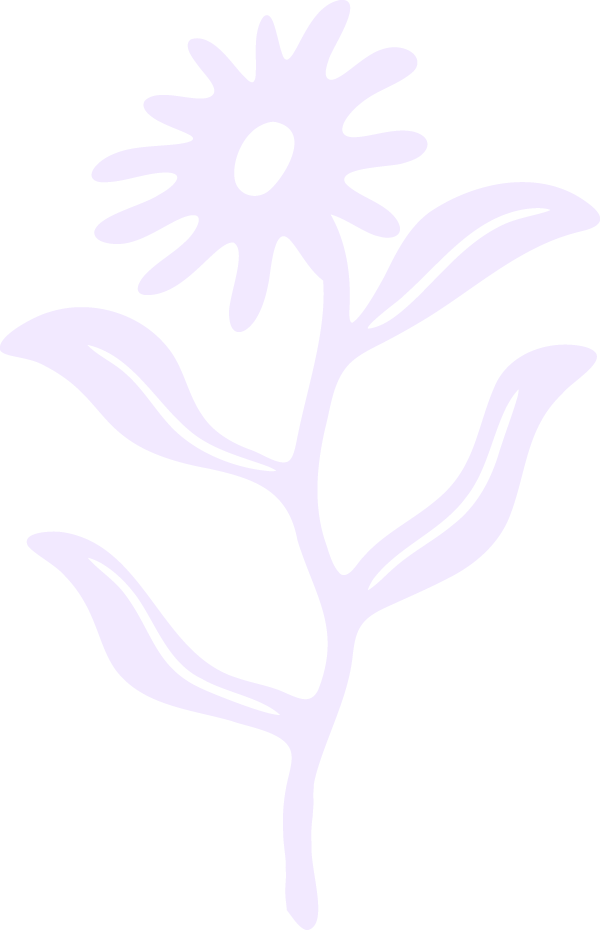 Simple illustration of a flower with a round petal at the top and three curved leaves on the stem.