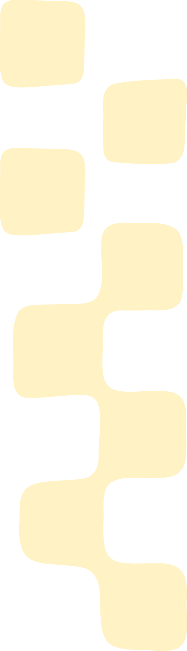 The image features a pattern of cream-colored, rounded square shapes on a black background.