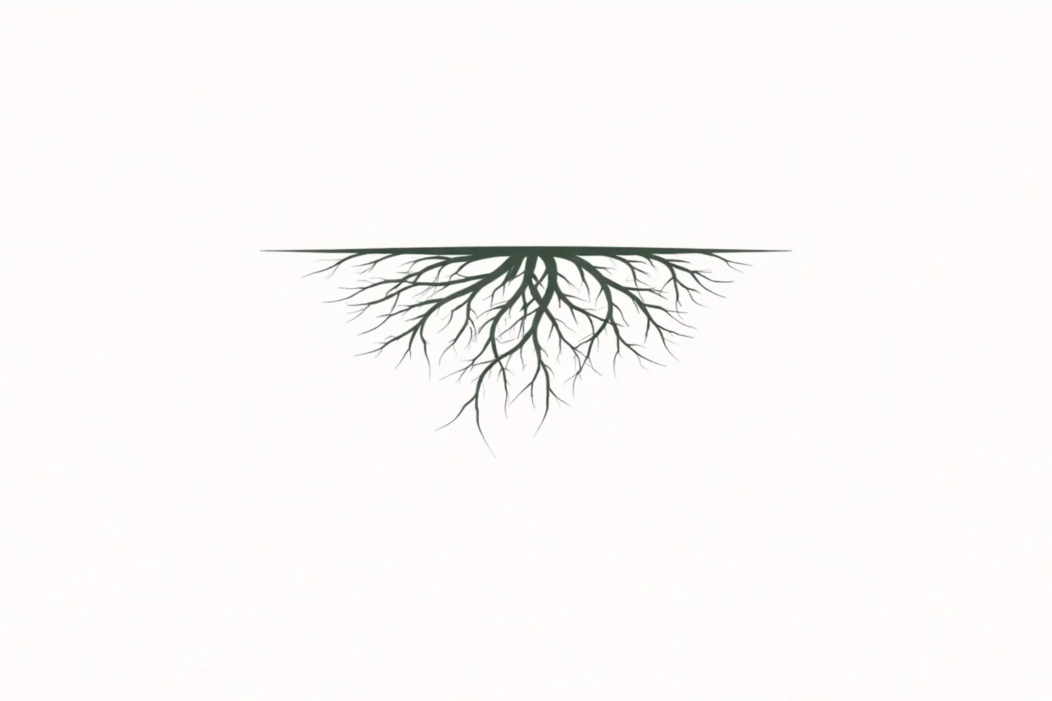 A simple illustration of a tree root system extending downward from beneath the ground line.