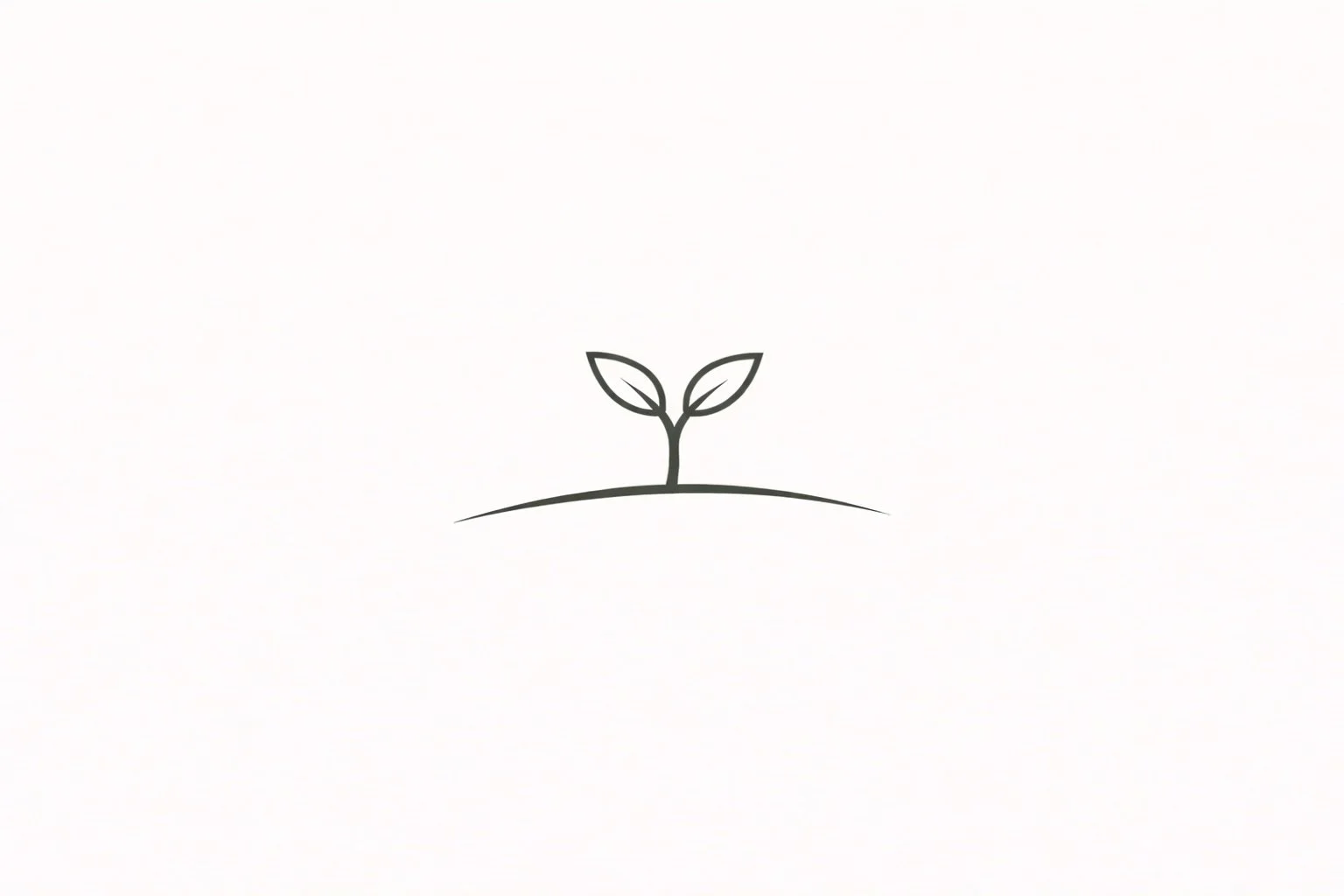 Minimalist line drawing of a small plant with two leaves growing out of the ground.