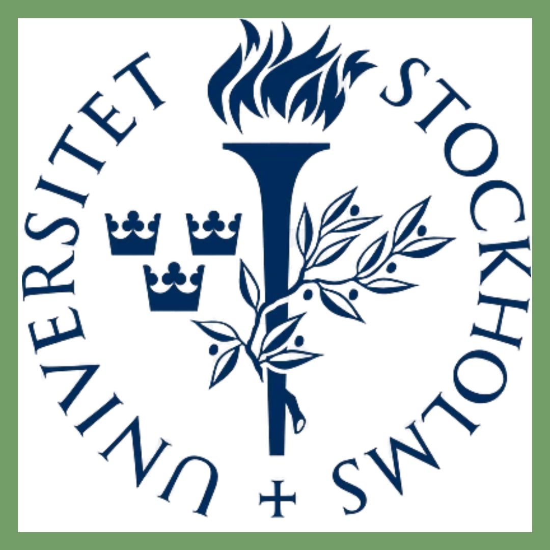 Official emblem with a torch surrounded by olive branches and three crowns, with the text 'Uppsala University' and 'Swedish Stockh' in a circle.