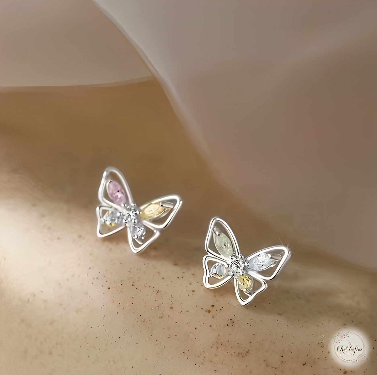 Zirconia Rainbow Butterfly Stud Earrings