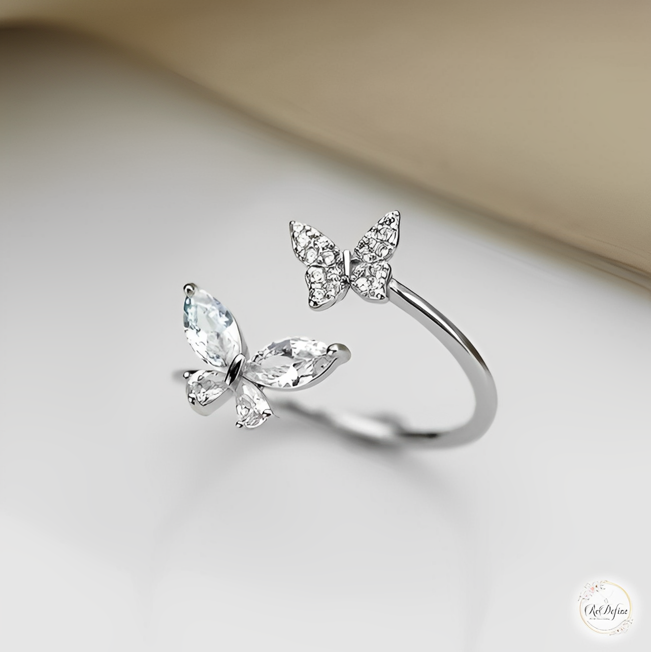 Silver Luminosity Rhinestone Butterfly Ring