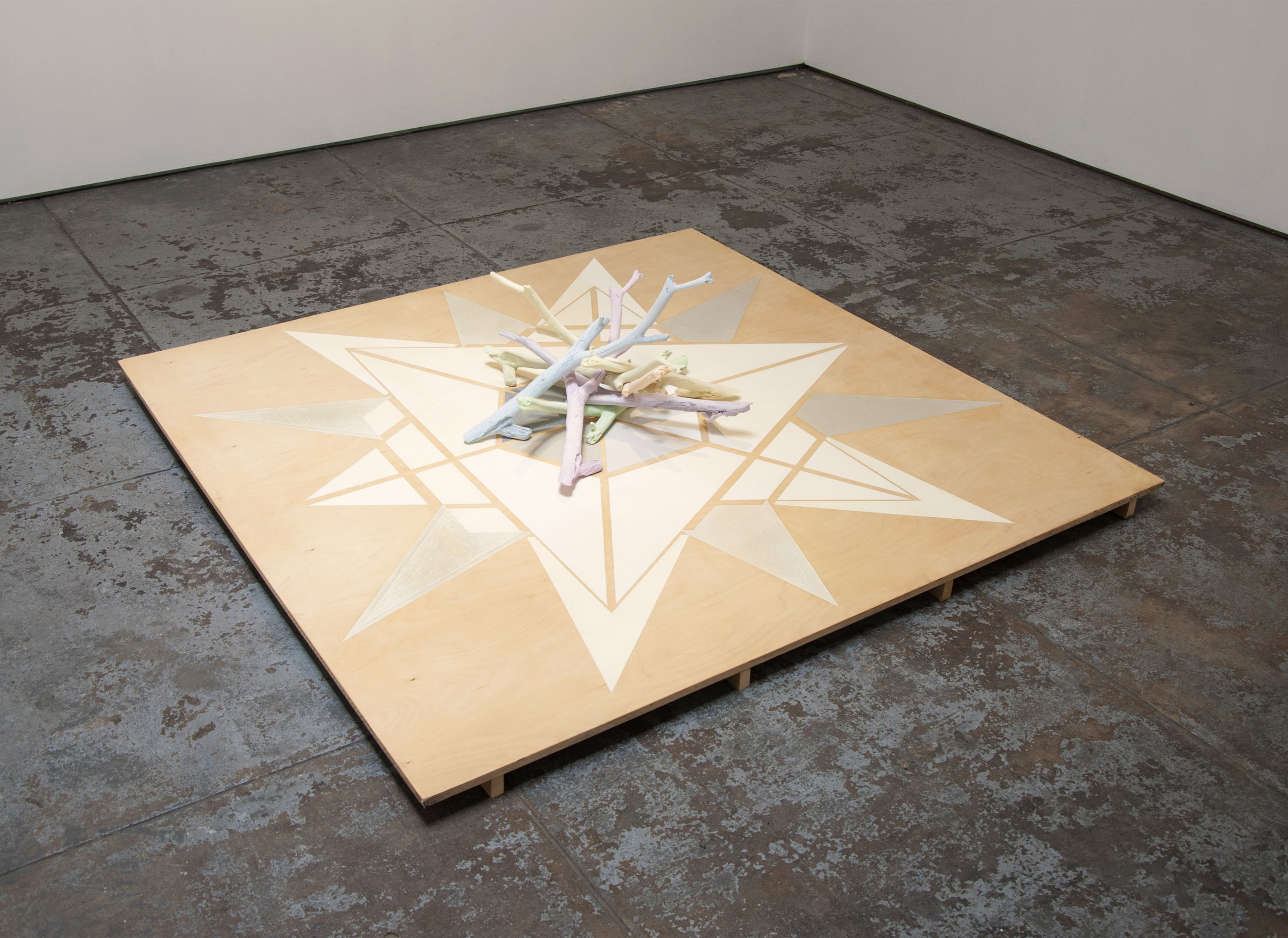 Dodecagram floor painting &amp; Bundle of cast branches