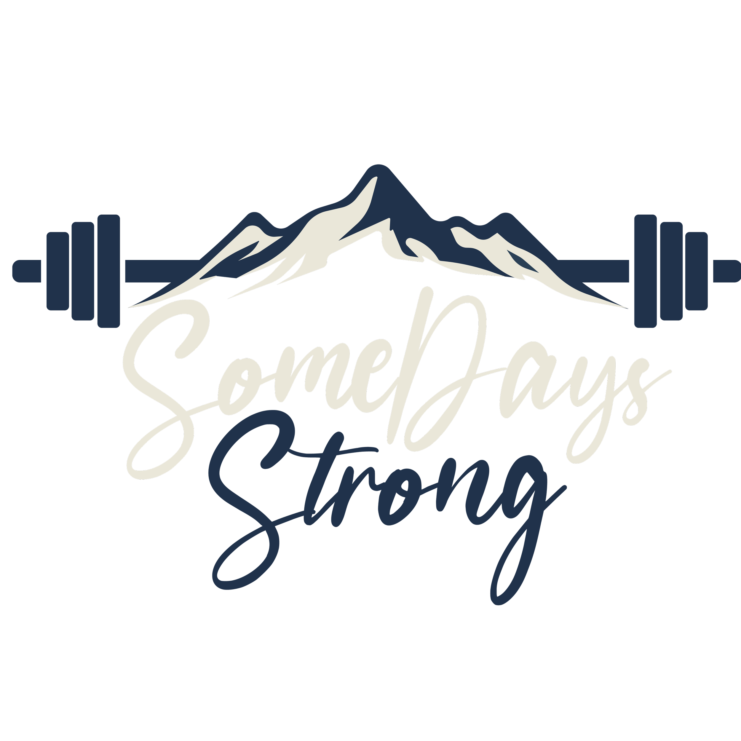 Design featuring a mountain with snow, a barbell, and the words "Some Days Strong" in stylized script.