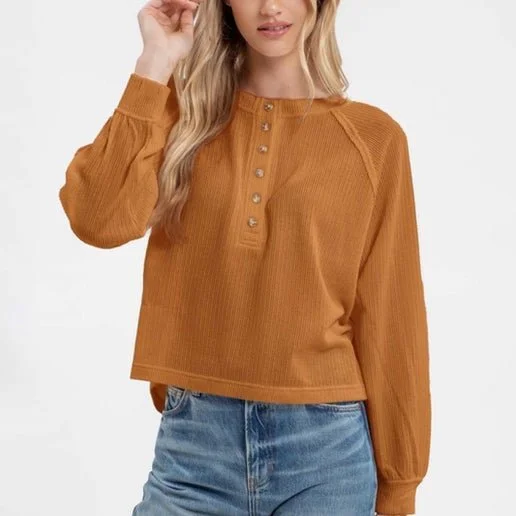 Raglan Long Sleeve Henley Knit Top