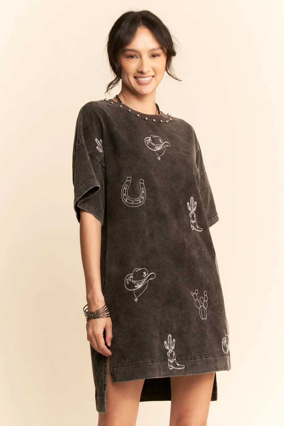 Mineral Wash Western Short Sleeve Dress