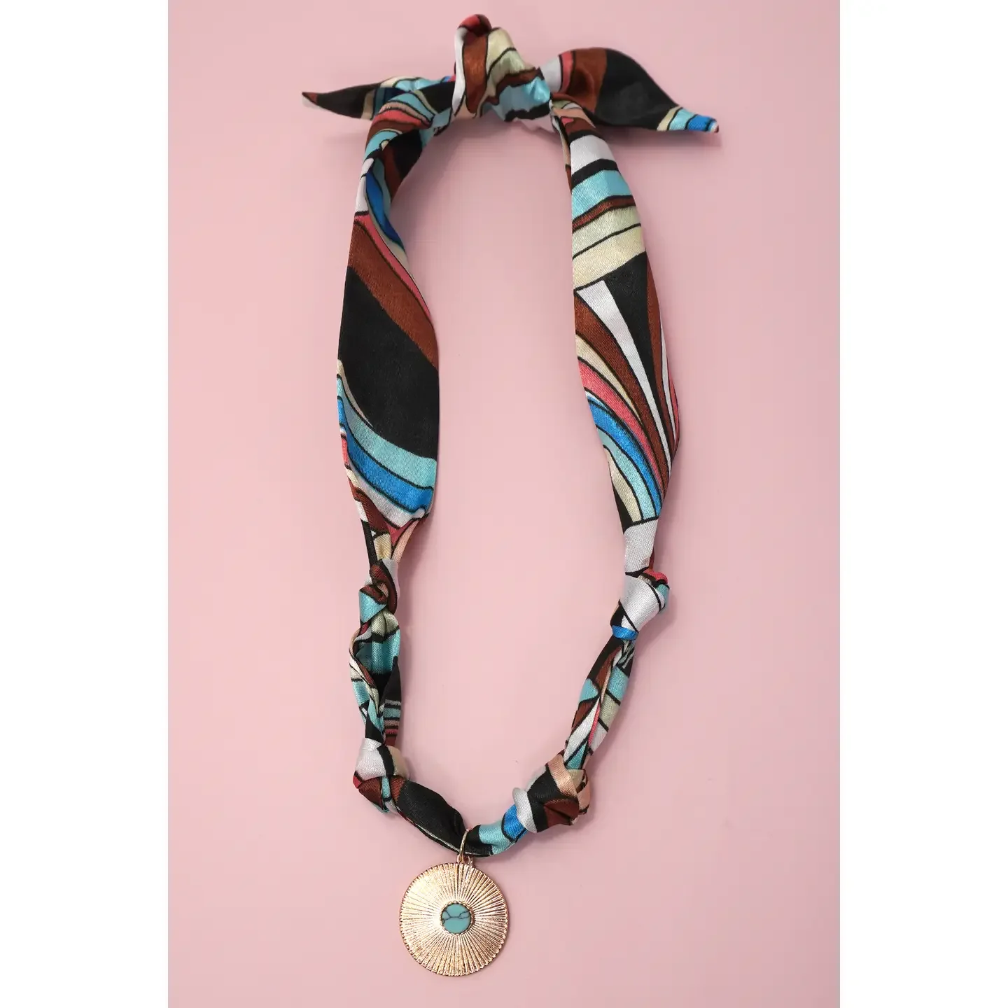 Multi Colored Swirl Hand Tied Scarf Necklace
