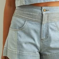 Denim Color Blocked Shorts