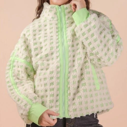 Oversized Checkered Fleece Jacket