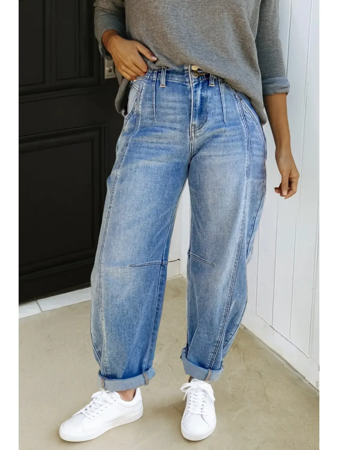 Multi Seam Detail Barrel Jeans
