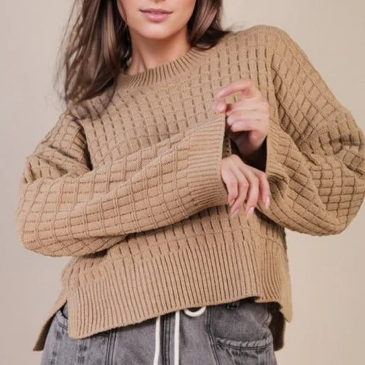 Oversized Textured Solid Casual Knit Sweater Top