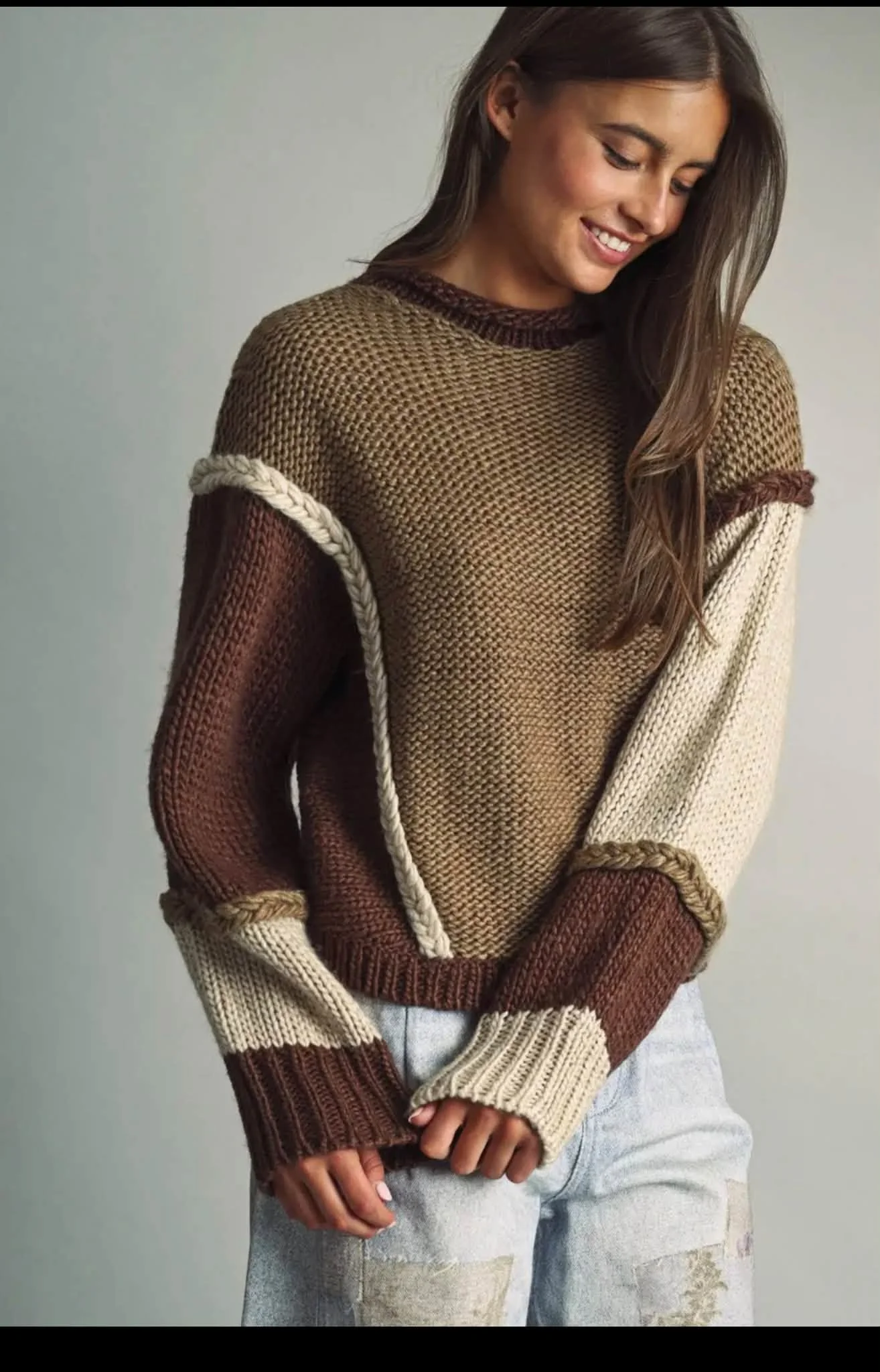 Brown Color Block Sweater