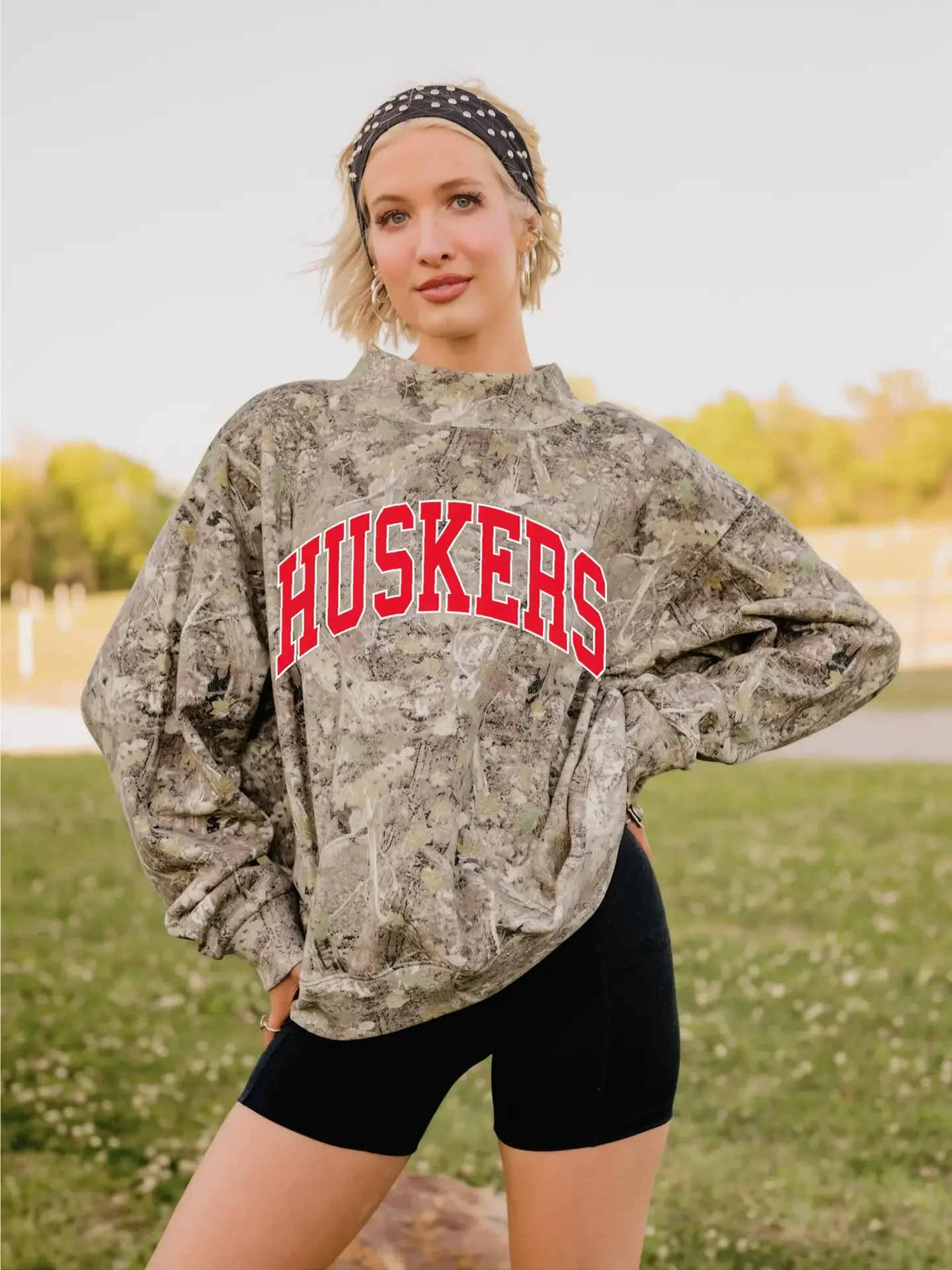 Nebraska Huskers Classic Arch Camo Wknd Mock Neck Sweatshirt