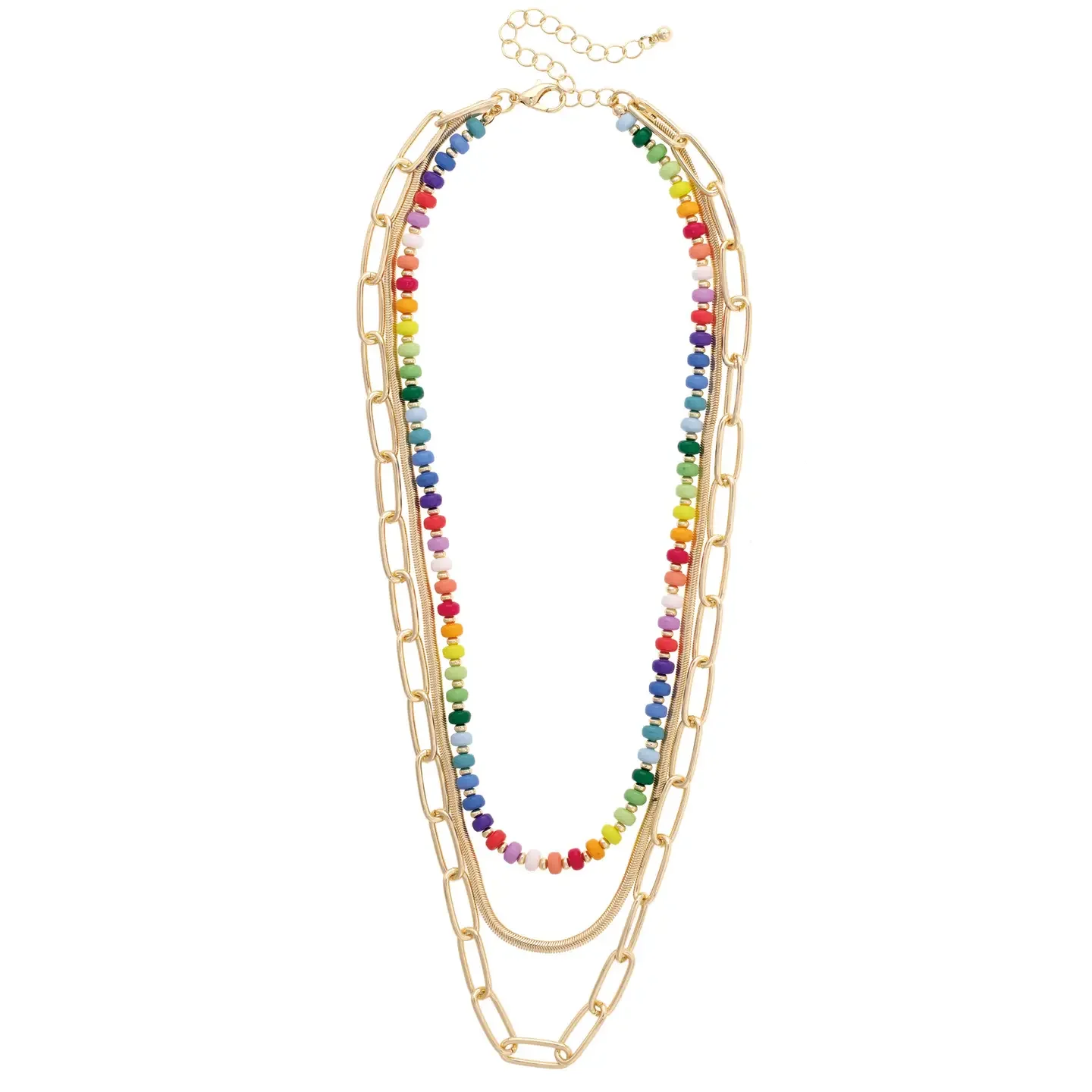 Sunday Rainbow Beaded 3-Row Layered Necklace in Multi