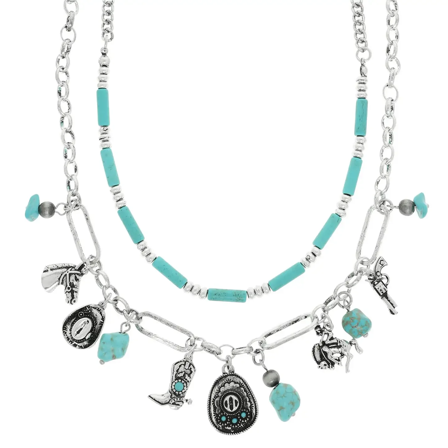 Western Theme Turquoise Charm Necklace Set