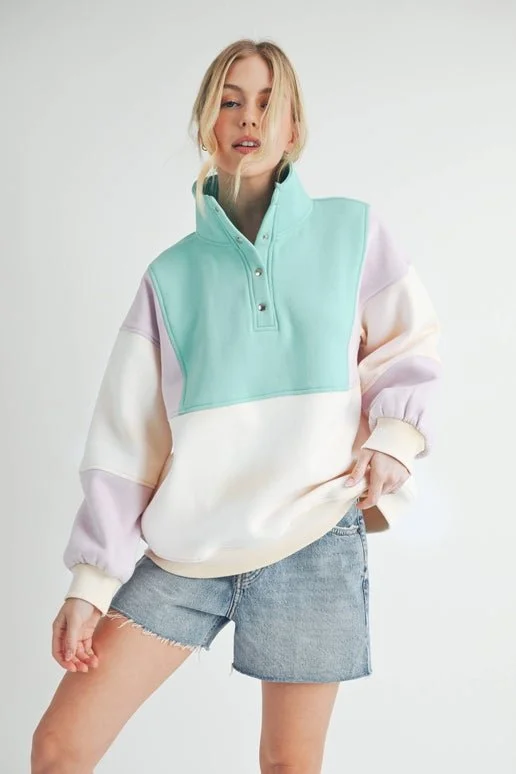 Colorblock Pullover: Lilac Seafoam, Contemporary