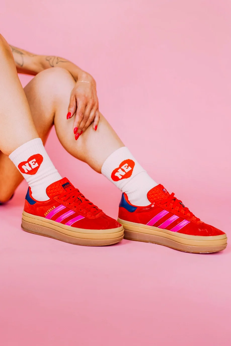 Nebraska Heart Crew Socks-Ivory