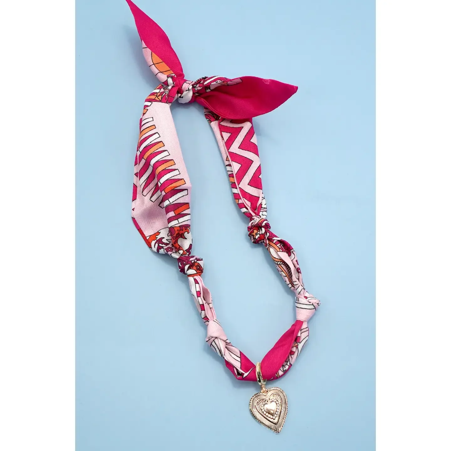 Pink Multi Print Handmade Scarf Charm--HEART