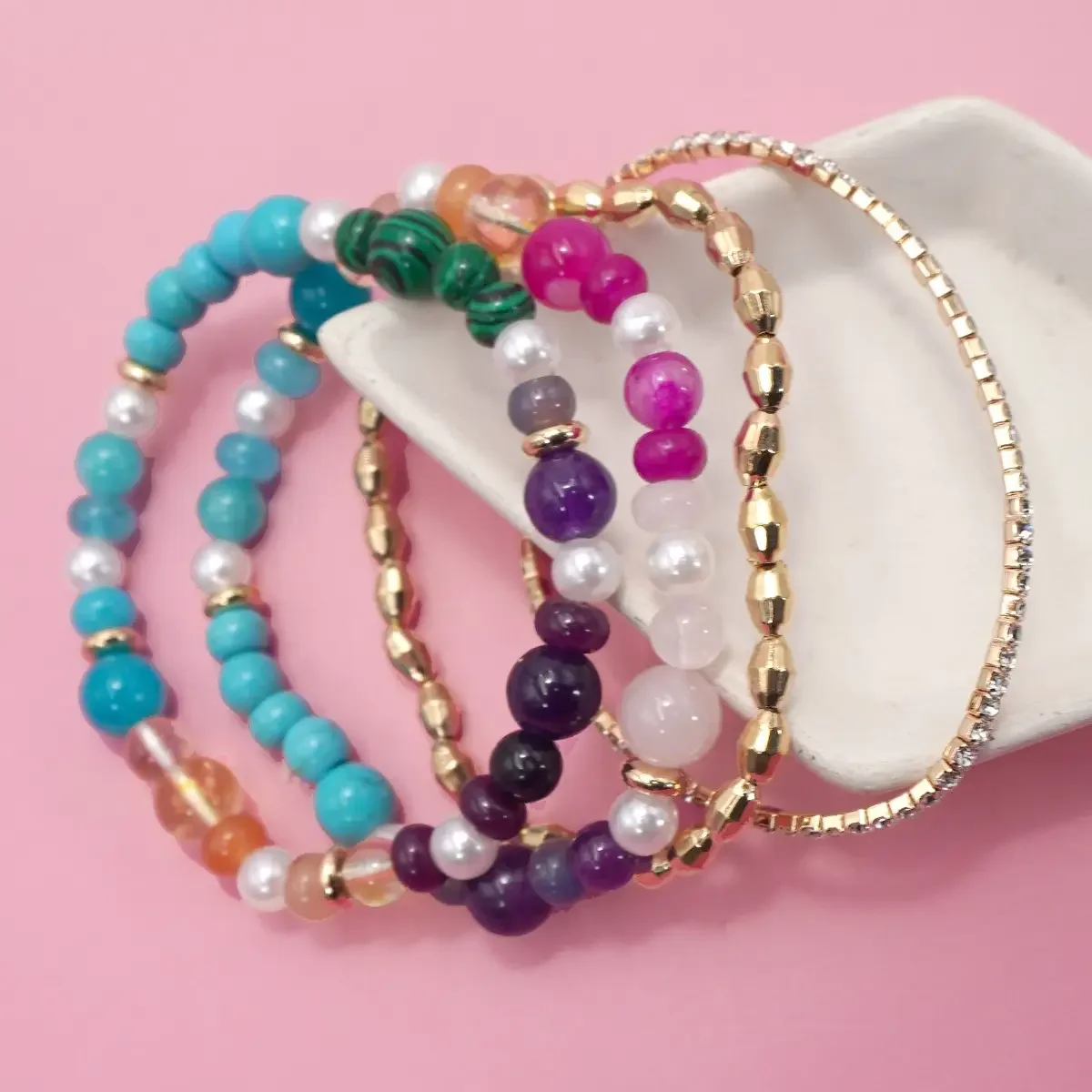 Multi Colored Glass Beaded Bracelet
