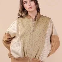 Floral Print Contrast Knit Oversized Jacket