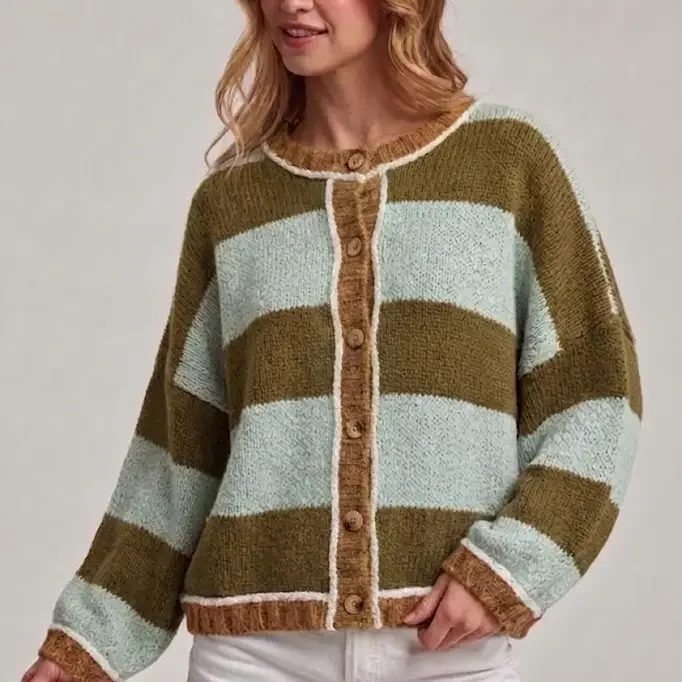Green Striped Cardigan