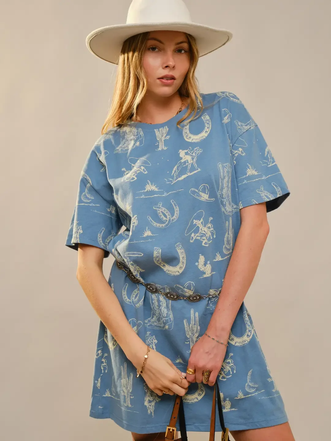 Western Motif Cotton T-Shirt Dress