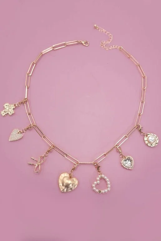 Bow Heart Removable Multi-Charm Necklace