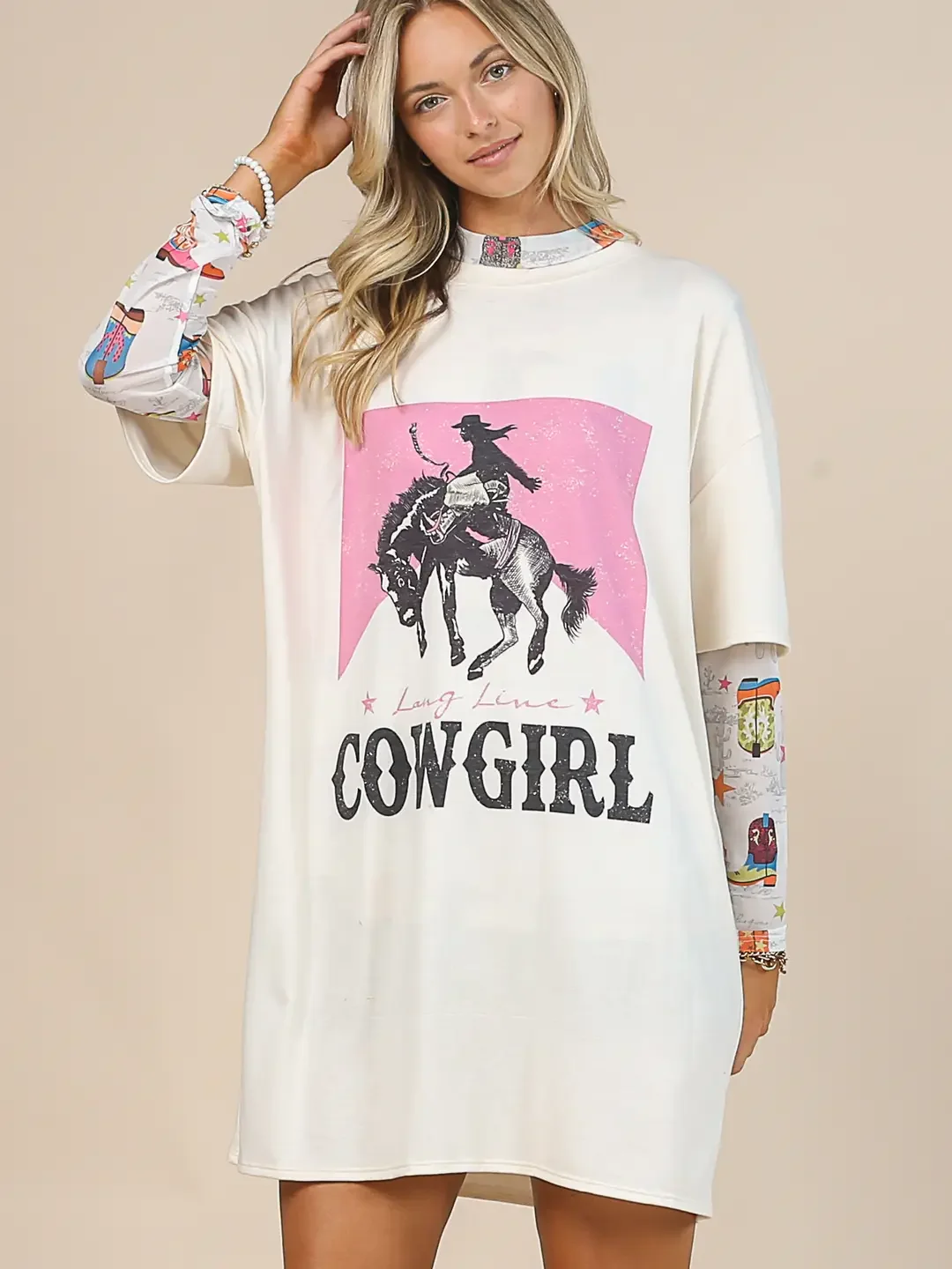 Western Cowgirl Graphic T-Shirt Dress