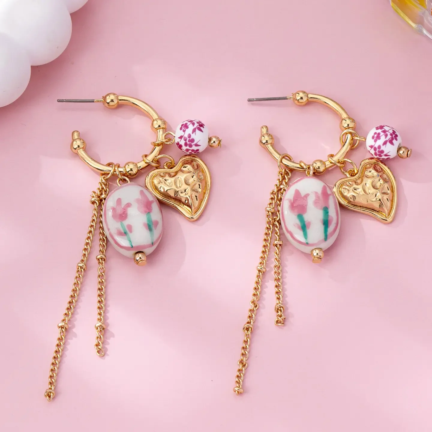 Chinoiserie Floral Charm Hoop Earrings