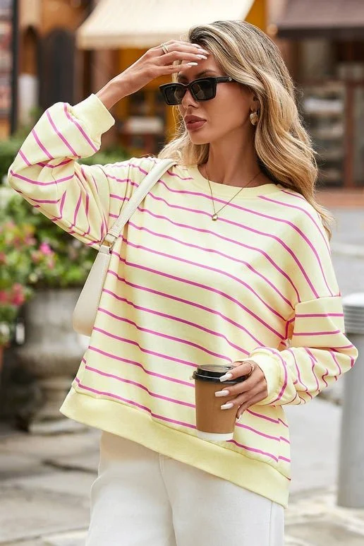 Stripe Stylish Overlap Detail Drop Shoulder Sweatshirt