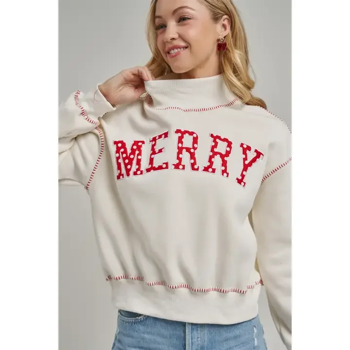 Merry Polka Dot Embroidered Fleece Sweatshirt