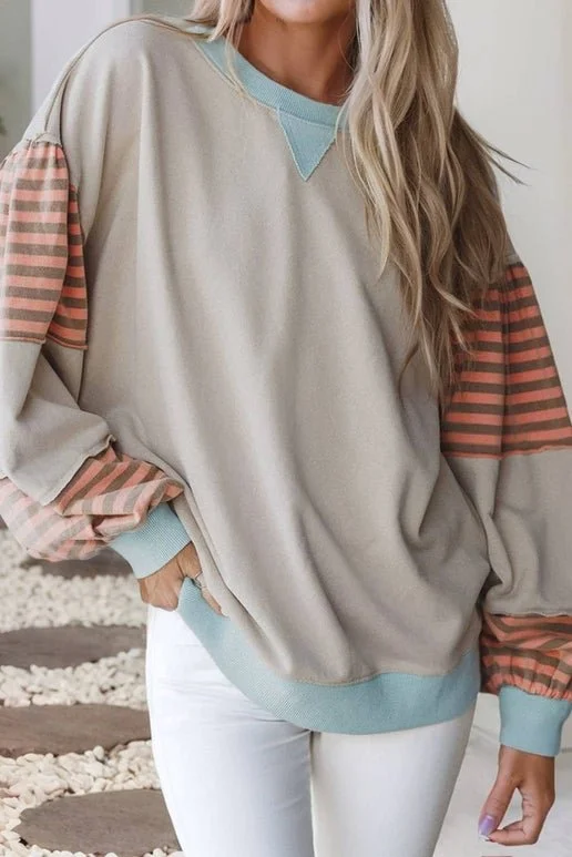 Striped Colorblock Patchwork Drop Shoulder Sweatshirt