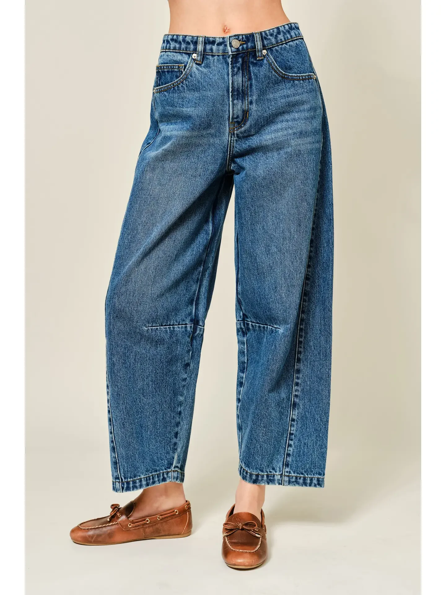 Cropped Denim Barrel Jeans
