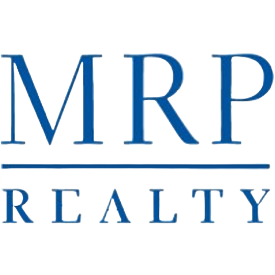 Text that reads 'MRP Real Estate' in blue 3D letters with a line underneath.